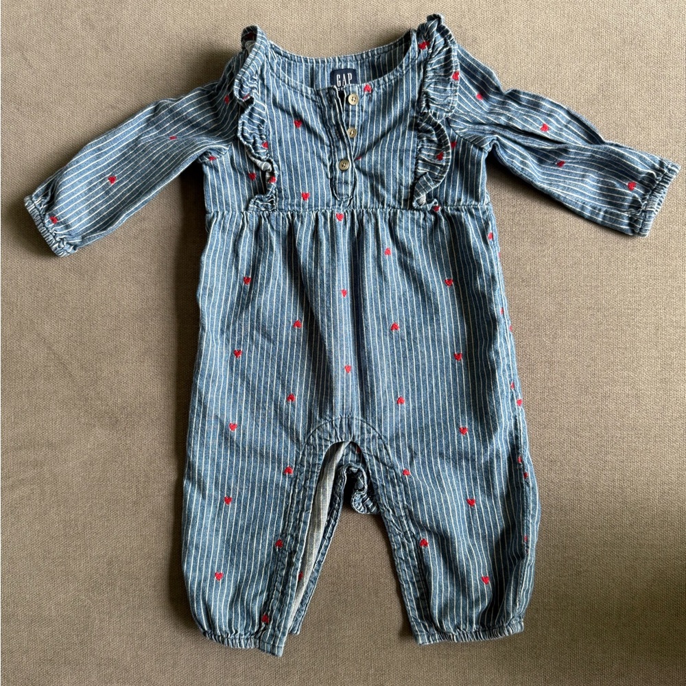 GAP Blue and Pink Jumpsuit with Ruffled Neckline